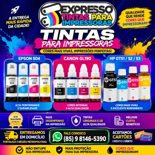 Tinta Epson Canon e HP Em Promoção. Pronta Entrega. Aceitamos Cartões e Fazemos Entregas.