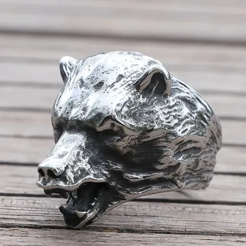 Anél Viking Urso Berserk de aço 