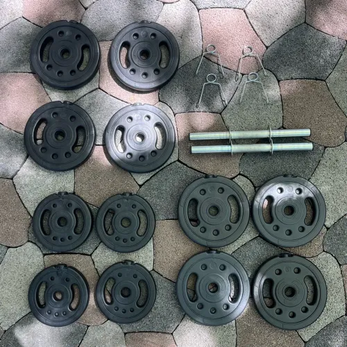 Kit de Halteres Reguláveis - 36 kg em Anilhas + 2 Barras de 40 cm com Presilhas