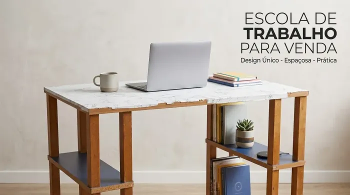 Escrivaninha / Mesa de Estudos com Prateleiras Laterais - Tampo adesivo de Mármore