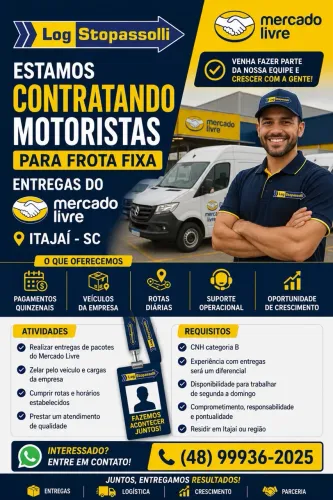 CONTRATA-SE MOTORISTA PARA FROTA FIXA MERCADO LIVRE