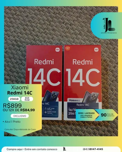 REDMI 14C, 256GB, 8GB RAM, LACRADO, EXCLUSIVO!