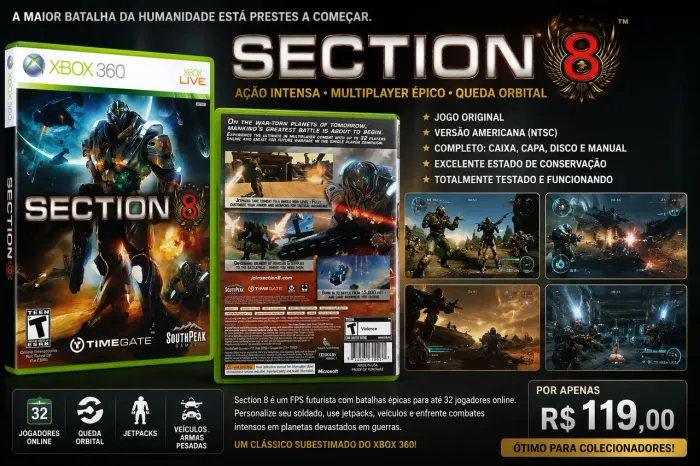 Jogo Section 8 - Xbox 360 Original (NTSC-U Importado) | Completo | Novíssimo $