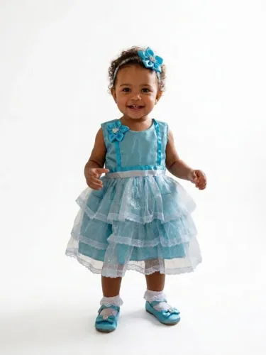 Vestido infantil azul brilhante