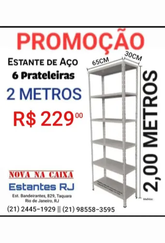 Estante Grande 6 Prateleiras Reguláveis 2,00x65x30 ESTANTE DE AÇO NOVA NA CAIXA