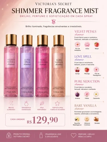 body splash Victoria?s Secret com glitter 250 ml cada original (valor da unidade)