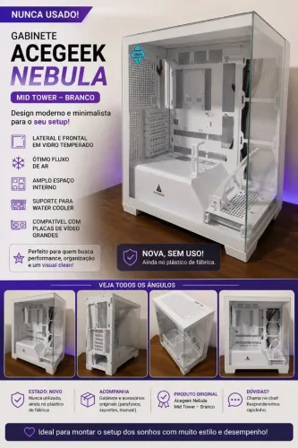 Gabinete Acegeek Nebula Mid Tower Branco - Nunca Usado (Valor negociável)