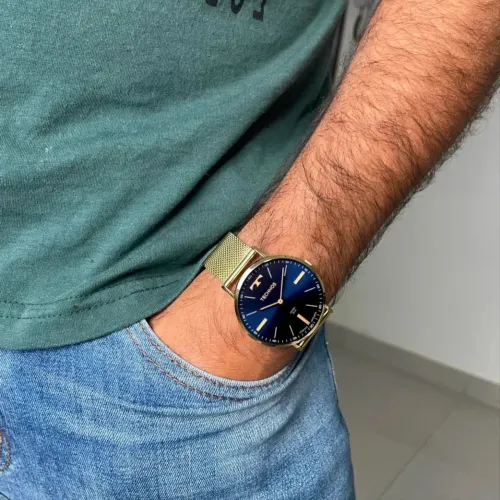 Relógio Masculino Technos Slim Dourado Loja Social Oficial Cor do fundo Azul 2025LTKS/4A