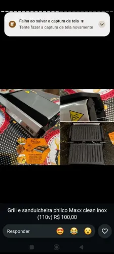 Grill e sanduicheira Philco Maxx clean inox 110v R$ 100,00