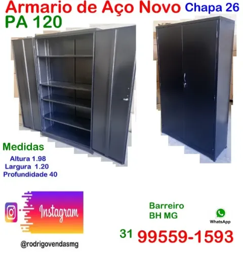 Armário de aço preto PA 120 Industria Escritório Loja Fabrica Escola comercio auto escola