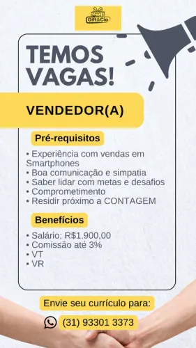 VAGA DE EMPREGO GIFT&CIA CONTAGEM