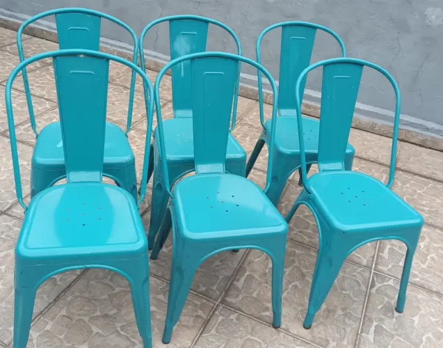 6 Cadeiras de Ferro Estilo Industrial Tolix Azul Tiffany/Turquesa