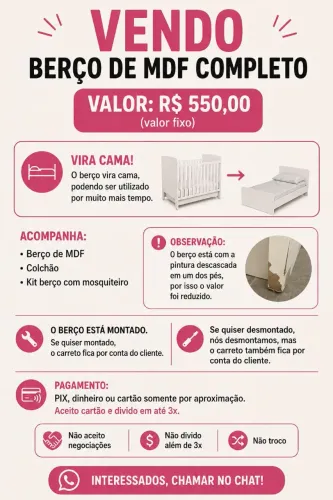 VENDO BERÇO QUE VIRA CAMA