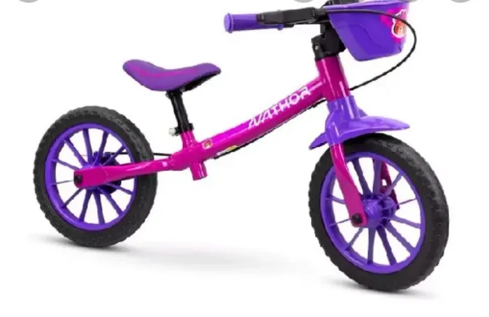 BICICLETA EQUILÍBRIO/SEM PEDAL NATHOR ARO 12 ROXA COM ROSA