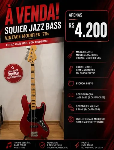Vendo contrabaixo Squaier Fender jass bass vintage mordified 70s