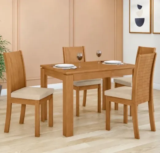 Conjunto Sala de Jantar Belluno 1,20 m com 4 Cadeiras Linho Bege