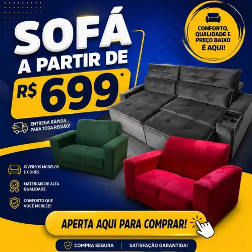 Sofá novo a partir de r$ 699, e o melhor com frete grátis, compre sem sair de casa