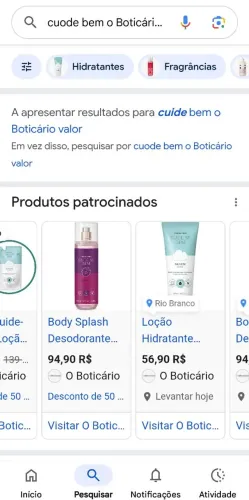 Colônia desodorante e Hidratante Boticário