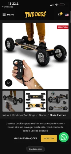 Skate Elétrico Off-Road Lítio Two Dogs 1600W - TD-SK84. NOVO 