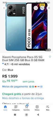 Poço x5 256 gb novo 