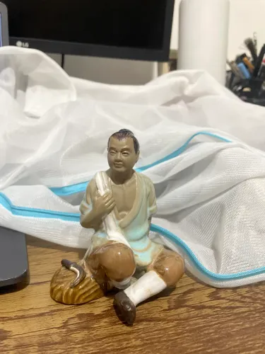 Estatueta Antiga Mudman Chinês - Camponês Cerâmica Shiwan Vintage