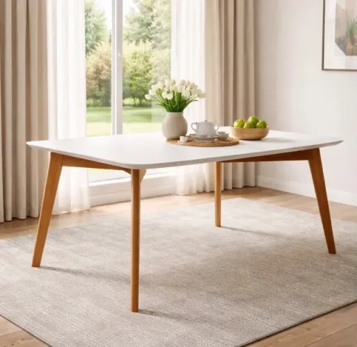 Mesa de Jantar Verona 1,80 m Mel Off White com Vidro