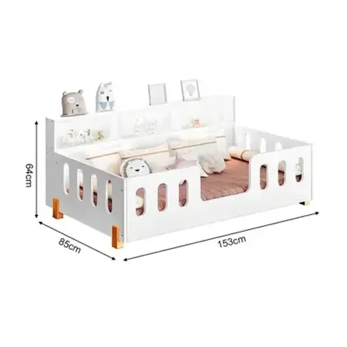 Cama Infantil Montessoriana Led Nina com Nicho Branca + Luminária Led Branca