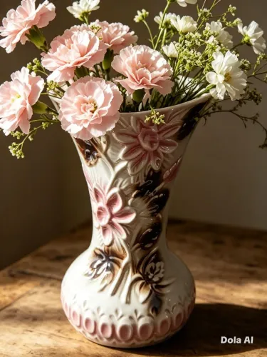 Vaso antigo com detalhes florais em alto relevo