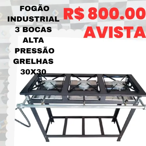 Fogão Industrial 3 Bocas 30x30 Alta Pressão a Gás