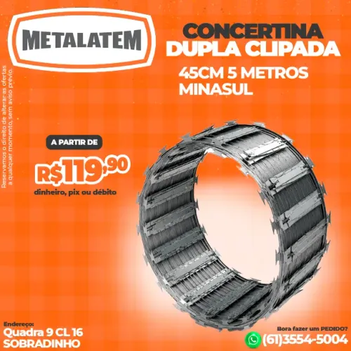 Concertina Clipada Dupla Cerca Para Muro 30cm 5 Metros Minasul