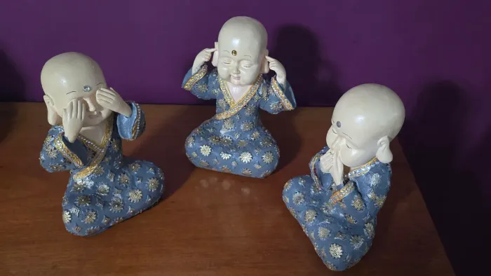 Trio Budas em Gesso Estatuetas Decorativas