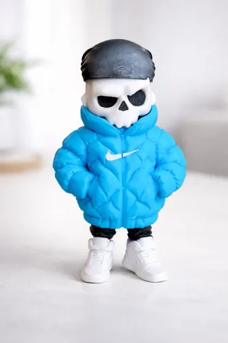 Boneco Caveira Decorativo com Jaqueta - Miniatura Colecionável para Mesa e Estante