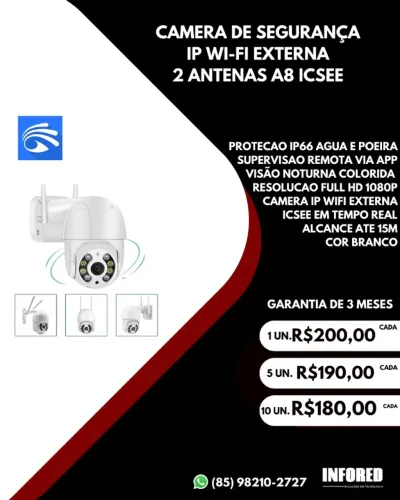 Câmera de segurança IP Wifi externa 2 antenas A8 ICSEE
