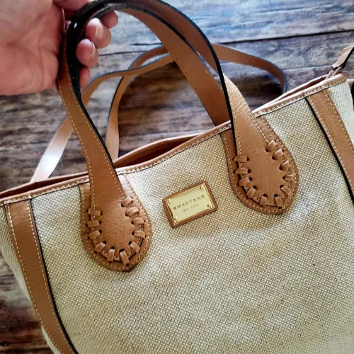 Bolsa smartbag em couro e linho