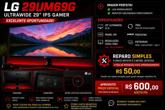 monitor lg 29 polegadas ultrawide ips sua chance !!!