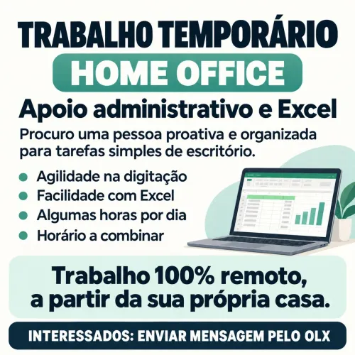 Trabalho temporário em home office ? Apoio administrativo e Excel