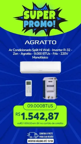 AR CONDICIONADO INVERTER 9.000 BTUS AGRATTO