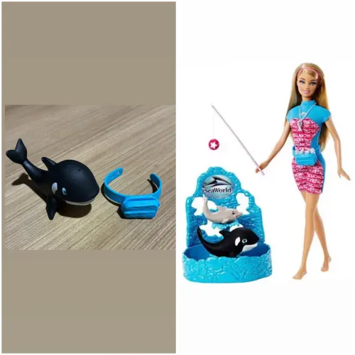 Mattel baleia orca e pochete da barbie i can be treinadora do seaworld original coleção