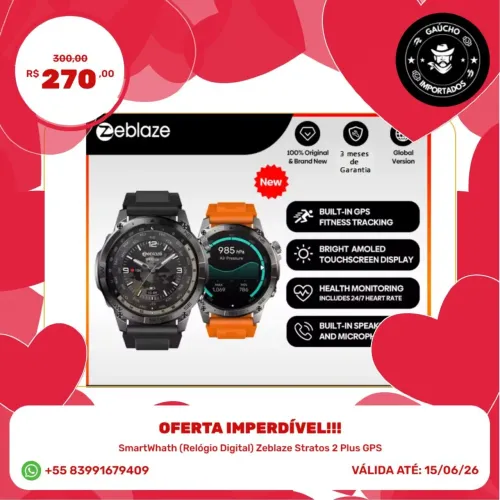 Relógio digital Smart whath Zeblaze Stratos 2 PLUS- Original e Lacardo- Entrega grátis *