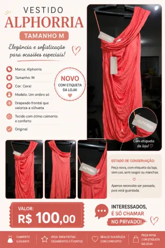 Vestido Alphorria Feminino - Tam. M - Cor Coral