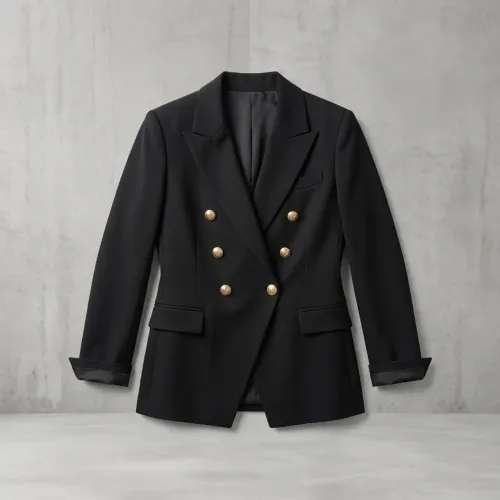 Blazer Feminino Alfaiataria Botoes Dourados Acinturado