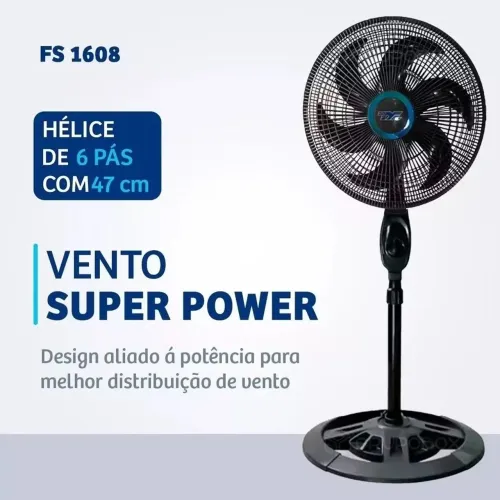 VENTILADOR DE COLUNA 40CM TURBO 6 PÁS - PRETO