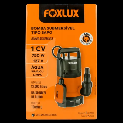 Bomba Submersível Foxlux 1CV 750W 220V 13000L/h Água Limpa
