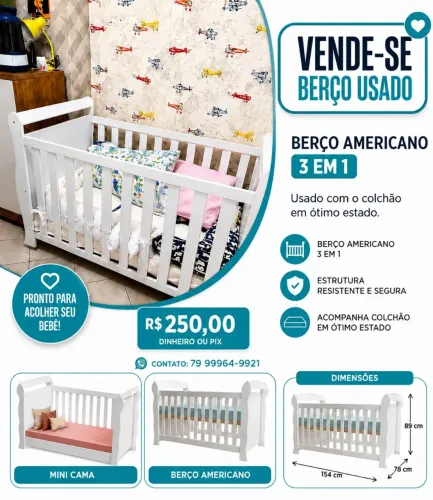IMPERDÍVEL: Berço Americano 3 em 1 USADO mais o colchão