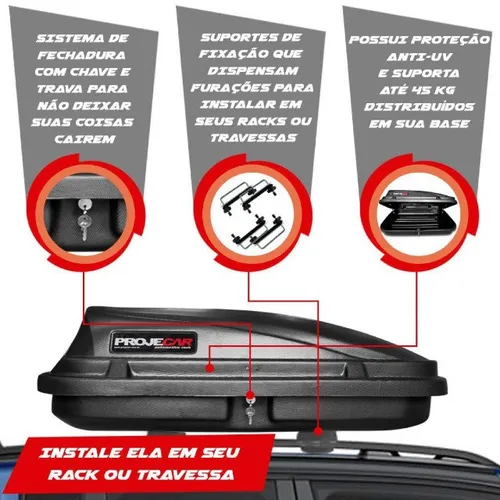 Bagageiro Maleiro Baú de Teto 460 Litros Preto - Projecar