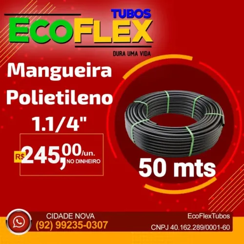 Mangueira Preta de Irrigação Polietileno 1.1/4" Pol Borracha Lisa