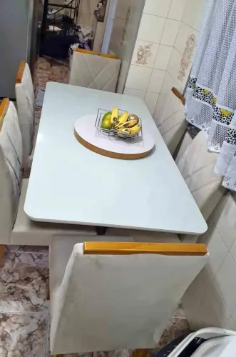 MESA MADRI 1.60×80 TAMPO COM VIDRO 6 CADEIRAS MACIÇA