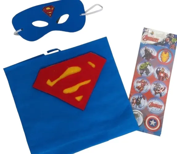Kit Fantasia Super Homem - Capa, Máscara e Adesivos