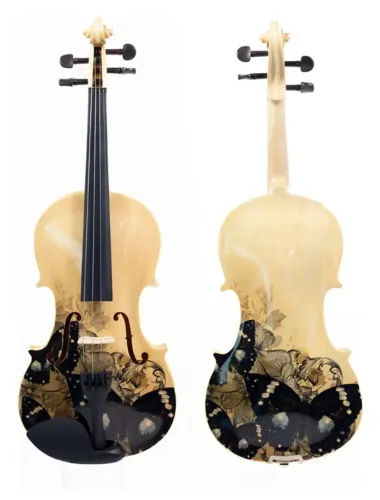 violino 4/4 borboletas de um jardim premium brilho madeira spruce estojo termico arco crin