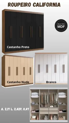 Guarda Roupa de Casal 100% MDF Oliver - Entrega e Monta na Hora